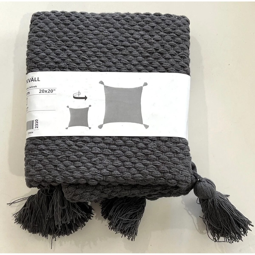 Ikea HOSTKVALL Cushion cover, tassel gray 20x20" New